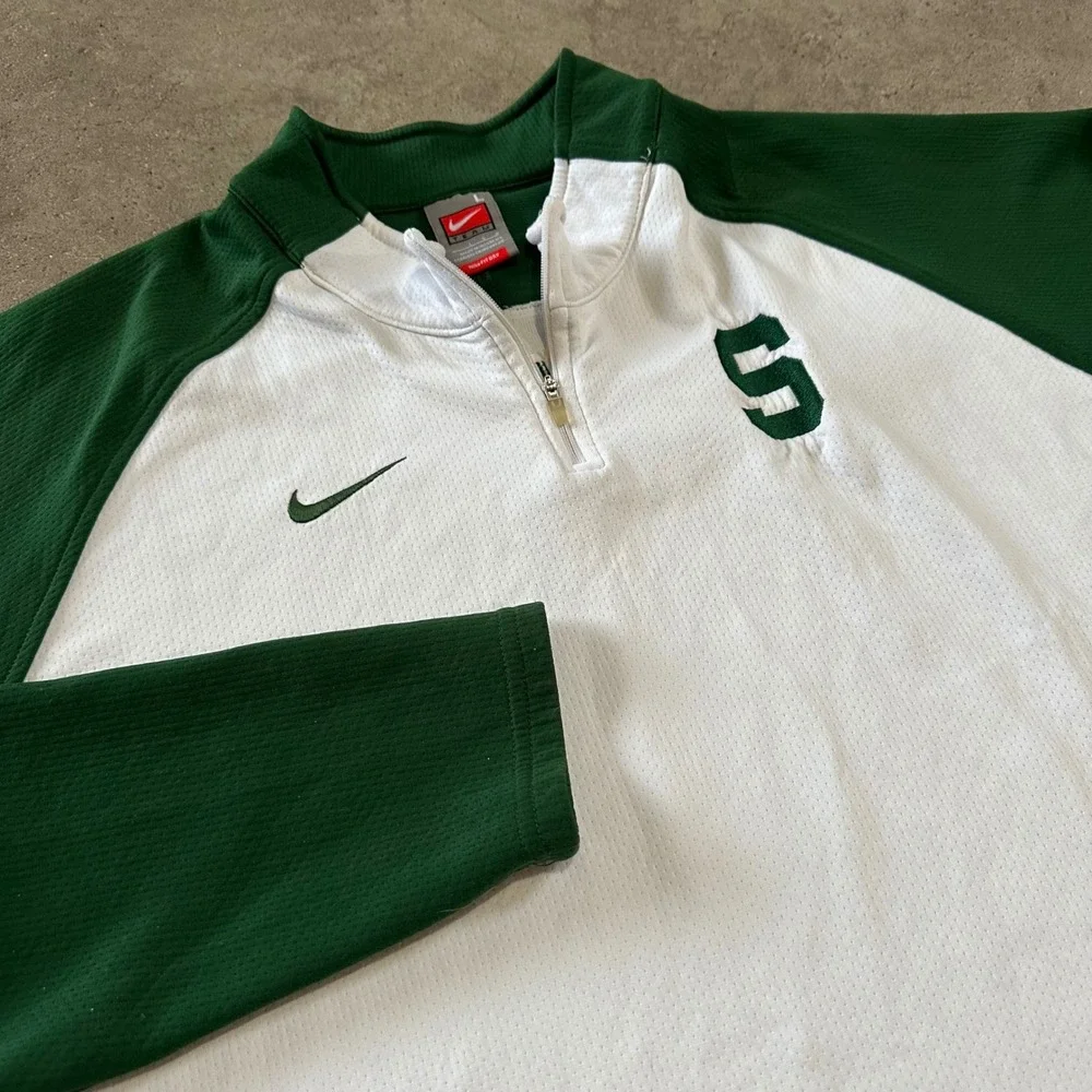 Vintage Nike Quarter Zip Pullover Mens L White Green Michigan State MSU Spartans